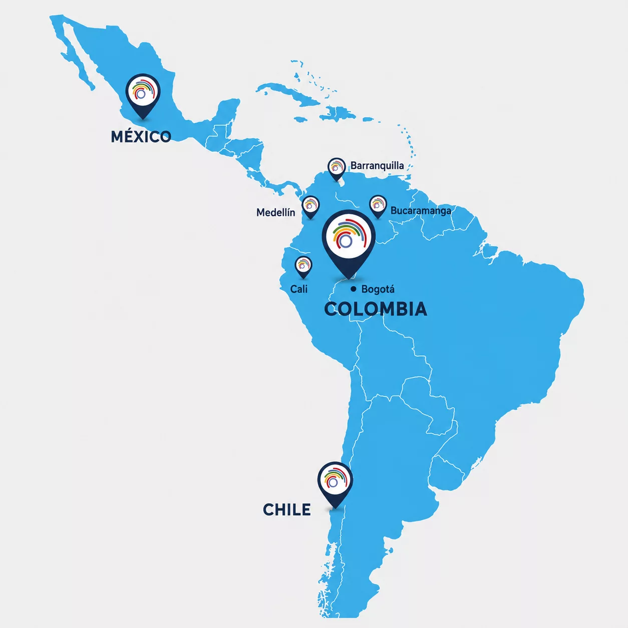 Mapa de cobertura de Prohumanos en Colombia y Latinoamérica